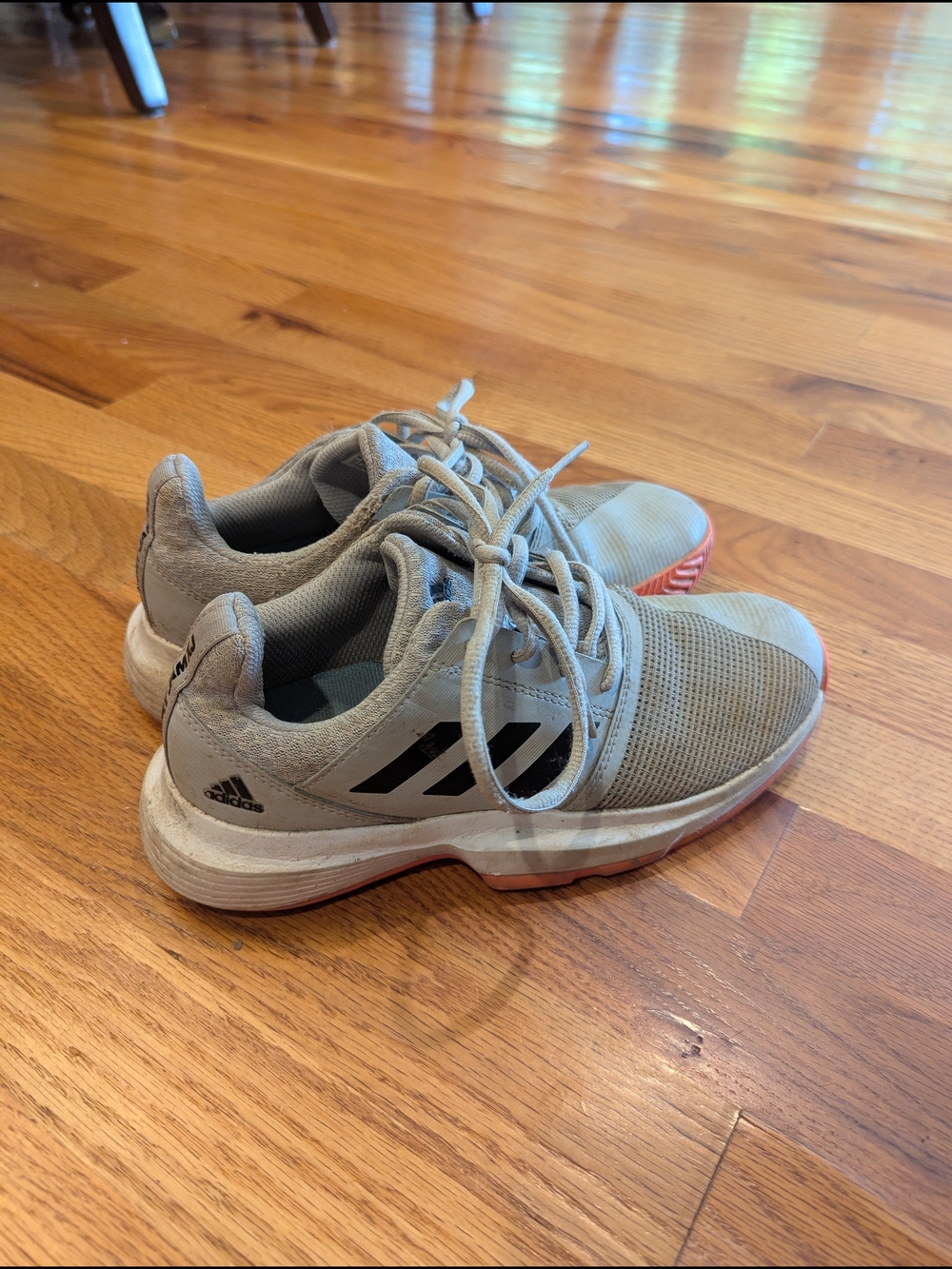 Adidas Lightweight Grey Athletic Sneakers with Black Stripes Boys 4